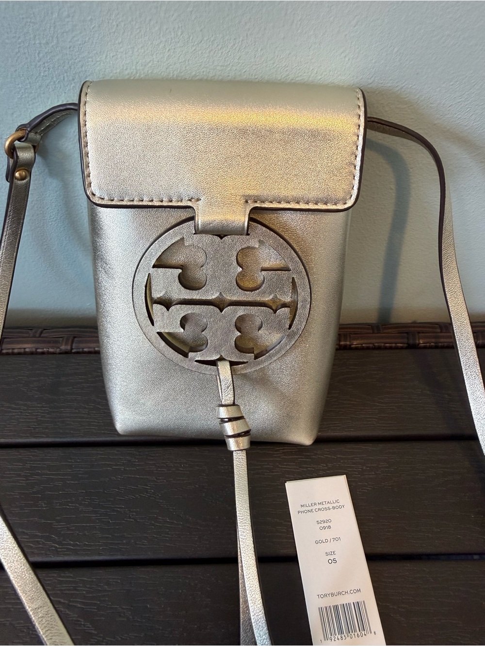 Tory Burch Metallic Gold Miller Phone Crossbody Bag